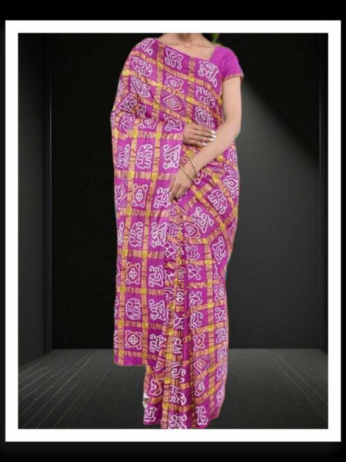 Pink Kala Cotton Bandhani Gharchola Saree