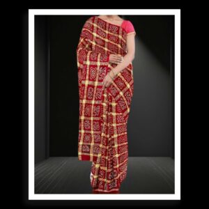 Red Kala Cotton Bandhani Gharchola Saree