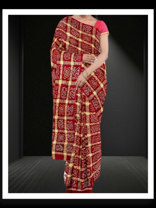 Red Kala Cotton Bandhani Gharchola Saree