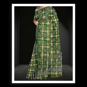 Mehndi Kala Cotton Bandhani Gharchola Saree