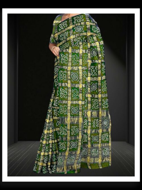 Mehndi Kala Cotton Bandhani Gharchola Saree