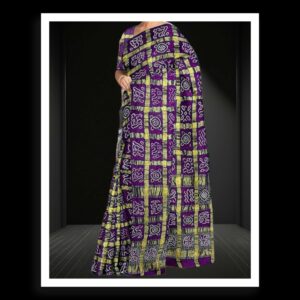 Purple Kala Cotton Bandhani Gharchola Saree