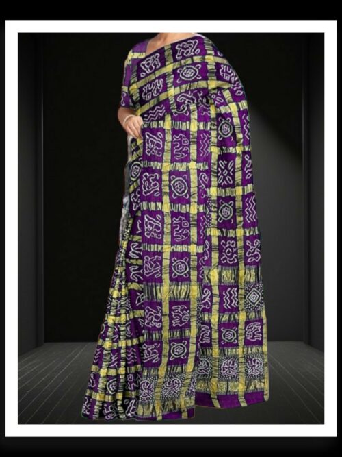 Purple Kala Cotton Bandhani Gharchola Saree