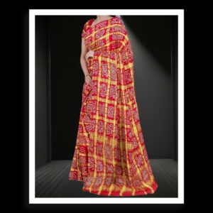 Love Red Kala Cotton Bandhani Gharchola Saree