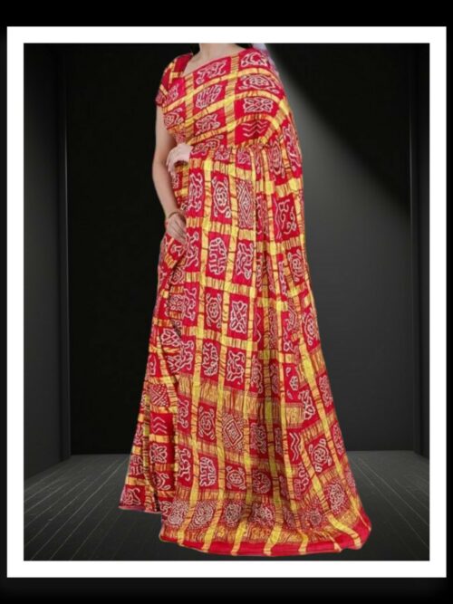 Love Red Kala Cotton Bandhani Gharchola Saree