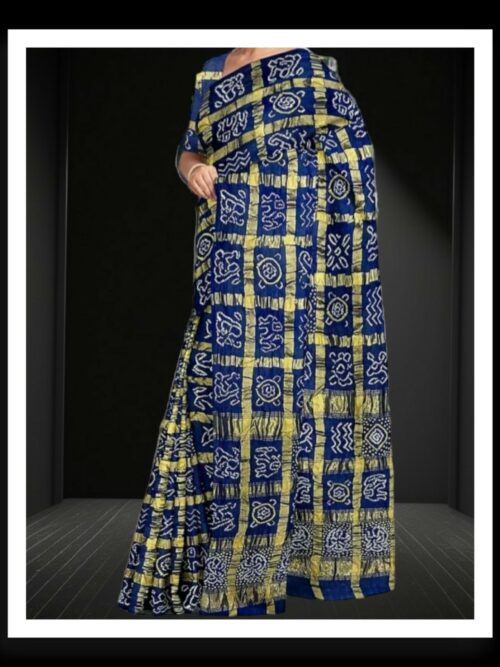 Navy Blue Kala Cotton Bandhani Gharchola Saree