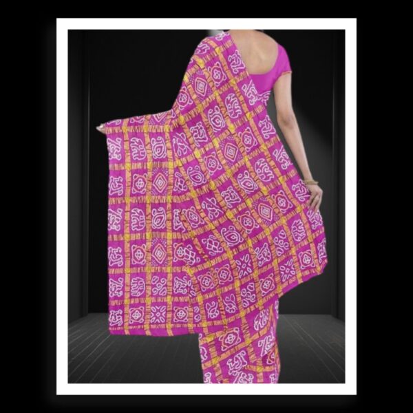 Pink Kala Cotton Bandhani Gharchola Saree - Image 3