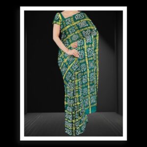 Green Kala Cotton Bandhani Gharchola Saree