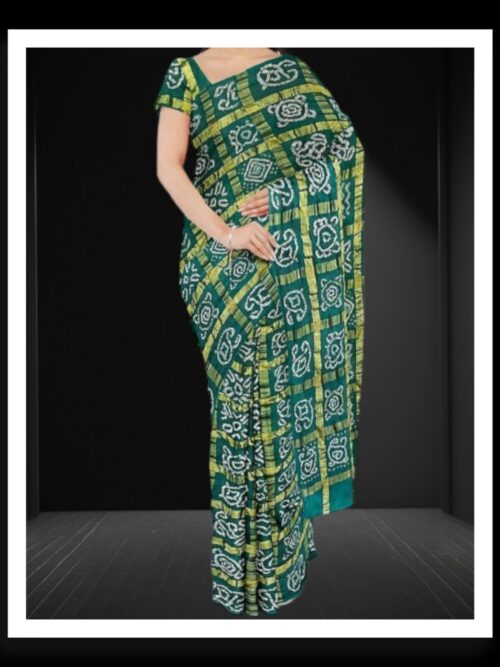 Green Kala Cotton Bandhani Gharchola Saree