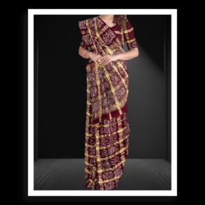 Maroon Kala Cotton Bandhani Gharchola Saree
