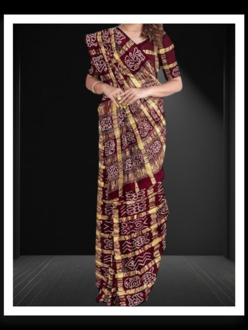 Maroon Kala Cotton Bandhani Gharchola Saree