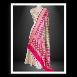 Banarasi Bandhani Pure Georgette Dupatta Pink Ivory