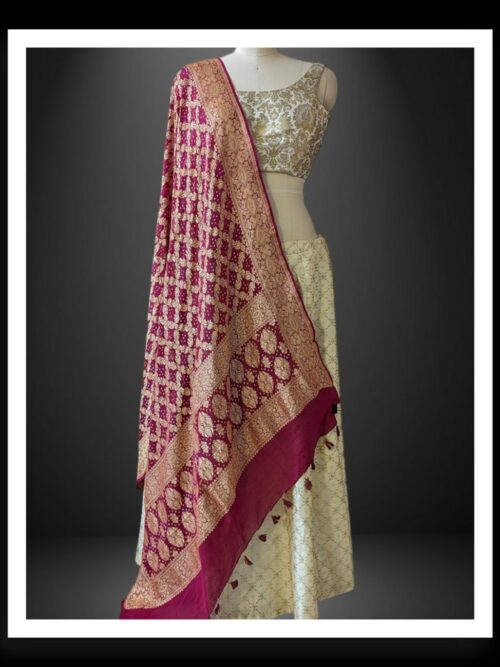 Banarasi Bandhani Pure Georgette Dupatta Wine