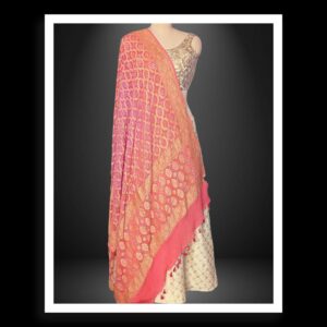 Banarasi Bandhani Pure Georgette Dupatta Peach Pink