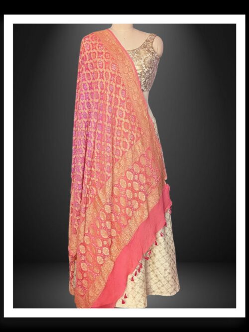 Banarasi Bandhani Pure Georgette Dupatta Peach Pink