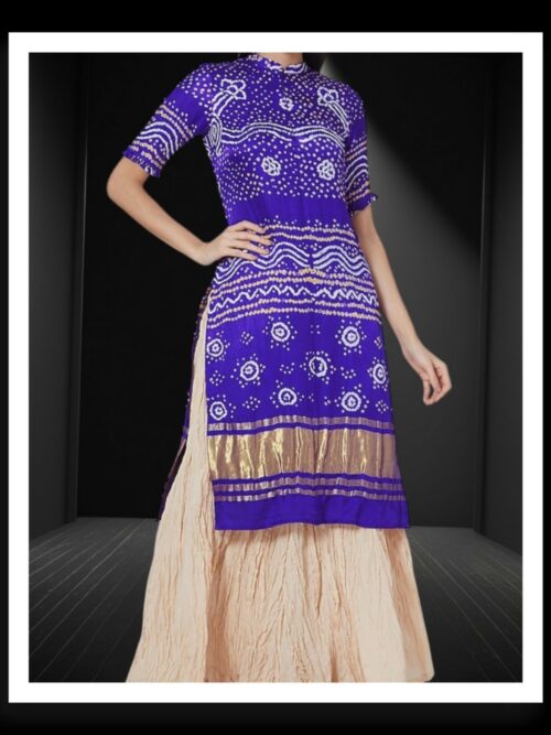Designer Bandhani Top Pure Gaji Silk Blue