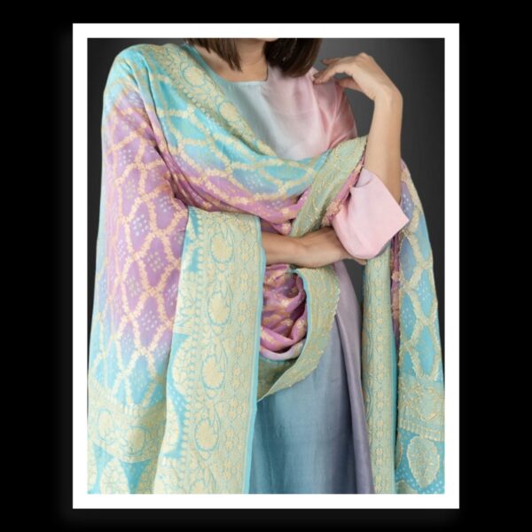 Banarasi Bandhani Pure Georgette Dupatta Sky Pink - Image 3