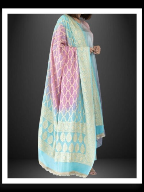 Banarasi Bandhani Pure Georgette Dupatta Sky Pink