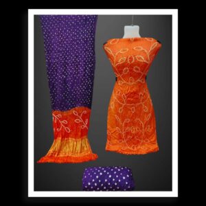 Orange Purple Ambadal Bandhani Dress Pure Modal Silk