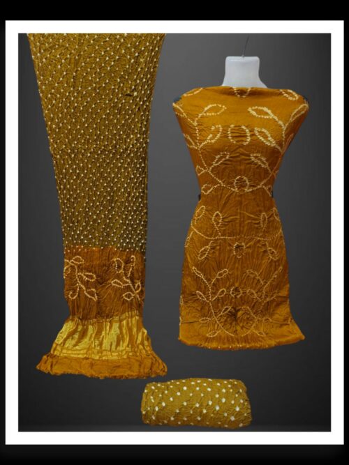 Mustard Rust Ambadal Bandhani Dress Pure Modal Silk