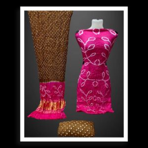 Pink Brown Ambadal Bandhani Dress Pure Modal Silk
