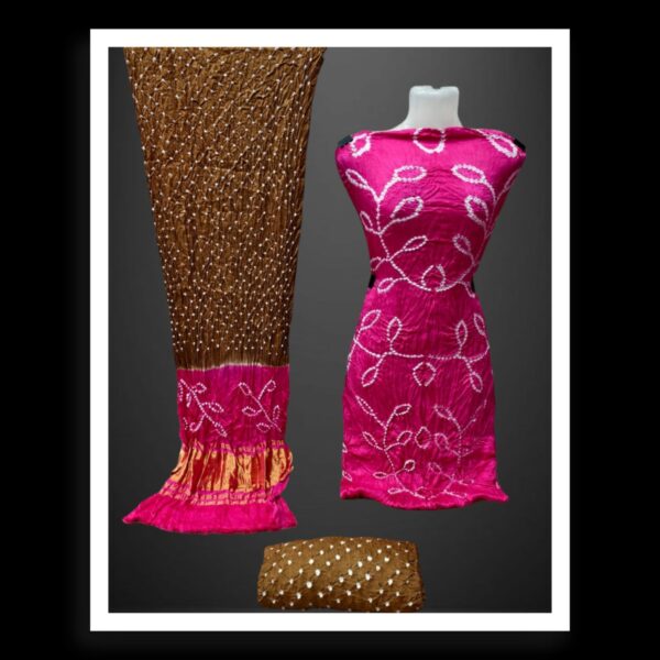 Pink Brown Ambadal Bandhani Dress Pure Modal Silk
