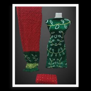 Green Red Ambadal Bandhani Dress Pure Modal Silk