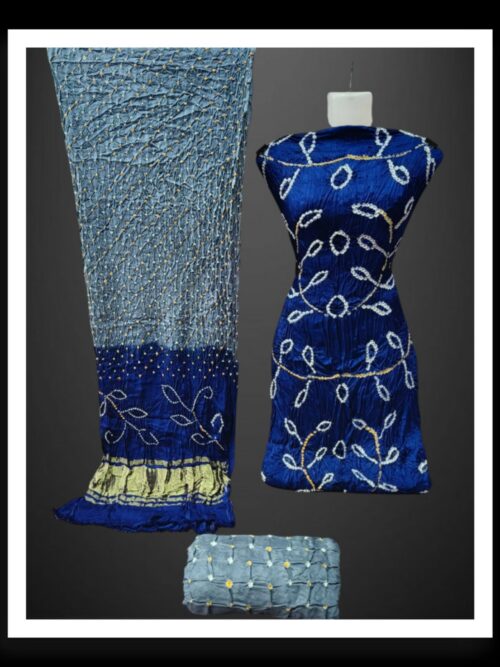 Blue Grey Amabdal Bandhani Dress Pure Modal Silk