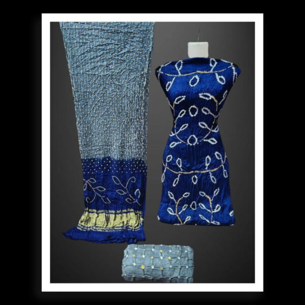 Blue Grey Amabdal Bandhani Dress Pure Modal Silk