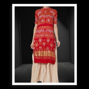Designer Bandhani Top Pure Gaji Silk Red