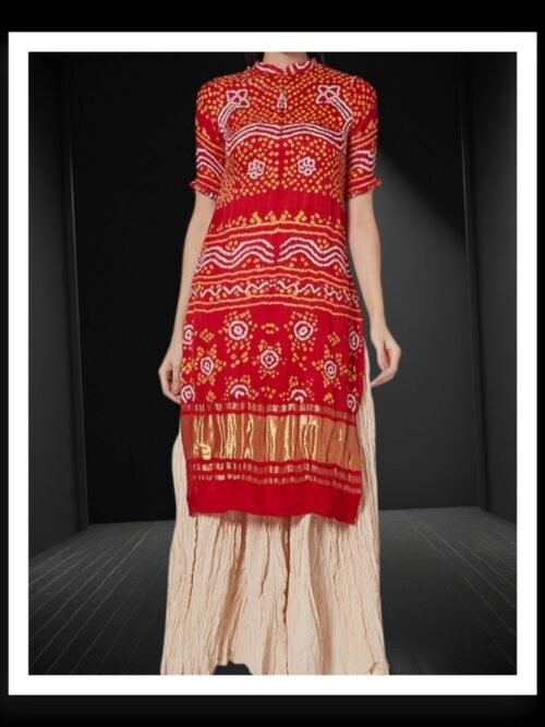 Designer Bandhani Top Pure Gaji Silk Red
