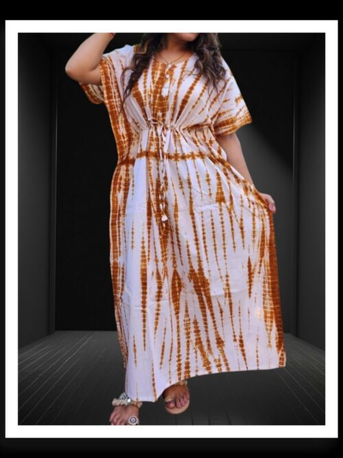 Designer Shibori Kaftan Pure Modal Silk Rust