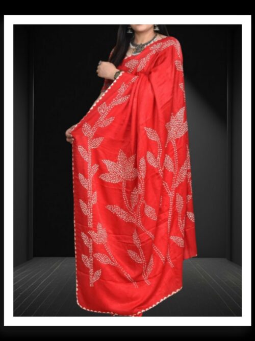 Red Bandhani Flower Saree Pure Gaji Silk
