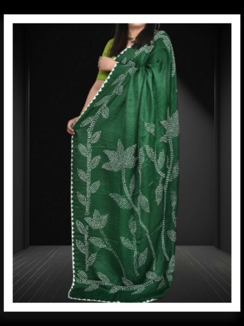 Green Bandhani Flower Saree Pure Gaji Silk