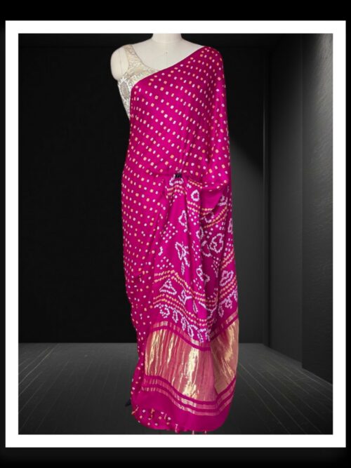 Pure Gaji Silk Bandhani Saree Magenta