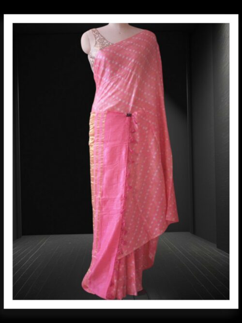 Pure Gaji Silk Bandhani Saree Rose Pink