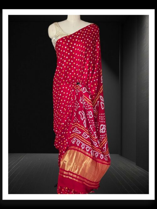 Pure Gaji Silk Bandhani Saree Love Red