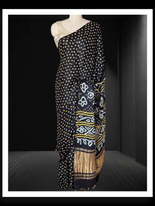 Pure Gaji Silk Bandhani Saree Black