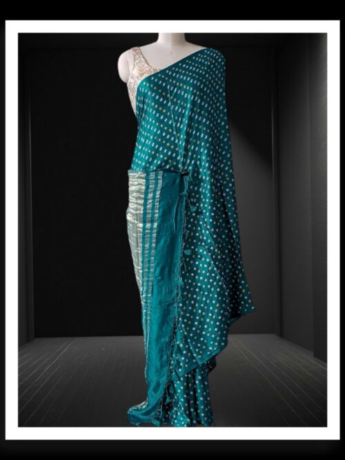 Pure Gaji Silk Bandhani Saree Rama