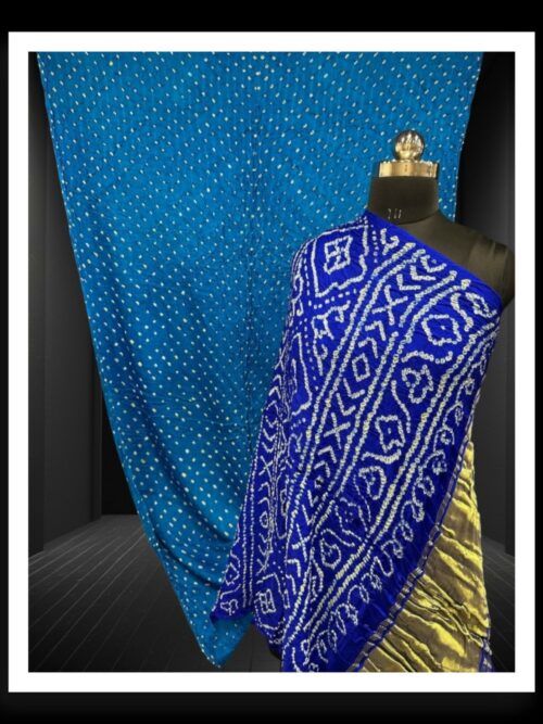 Pure Gaji Silk Bandhani Saree T Blue