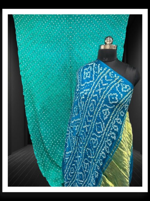 Pure Gaji Silk Bandhani Saree Aqua Sky