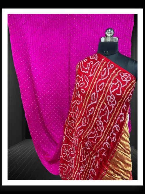 Pure Gaji Silk Bandhani Saree Pink Red