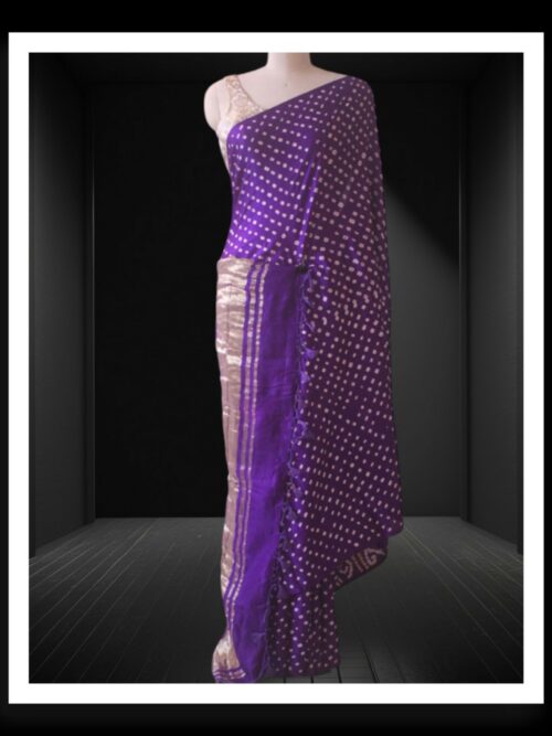 Pure Gaji Silk Bandhani Saree Purple