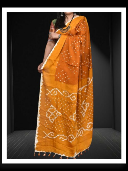 Orange Rust Bandhani Saree Pure Modal Silk