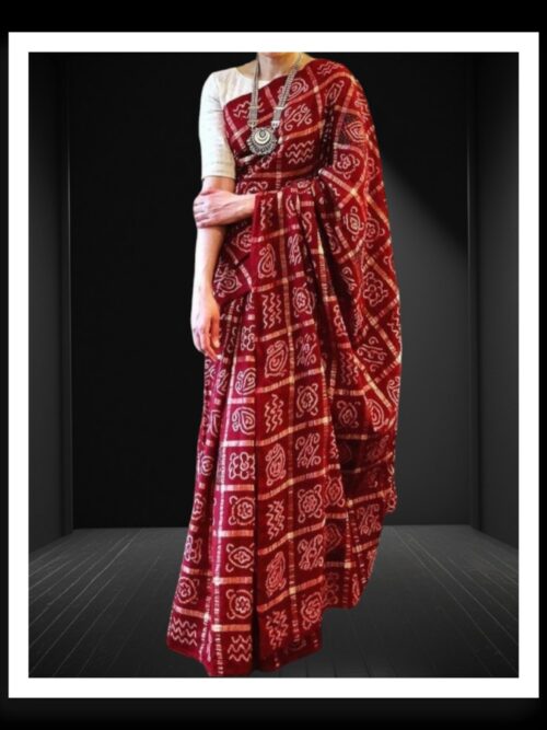 Maroon Real Jari Traditional Wedding Bandhani Gharchola Saree