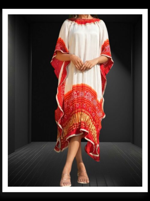 Orange Pure Gaji Silk Bandhani Kaftan