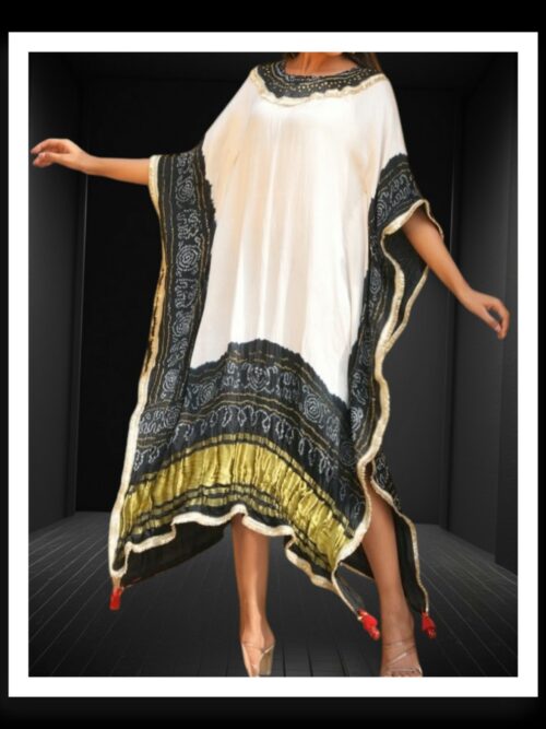 Black Pure Gaji Silk Bandhani Kaftan