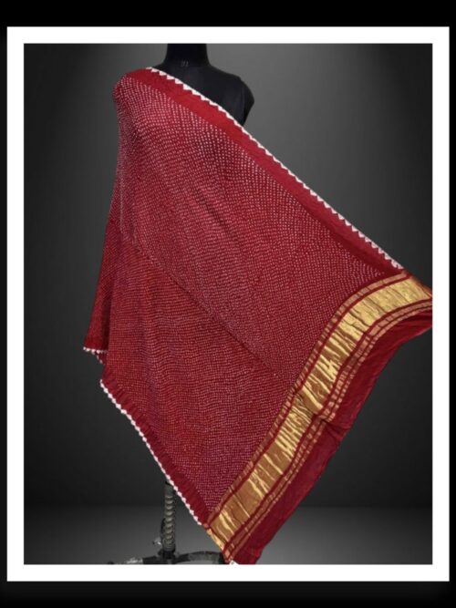 Pure Gaji Silk Rai Dani Bandhani Dupatta Love Red