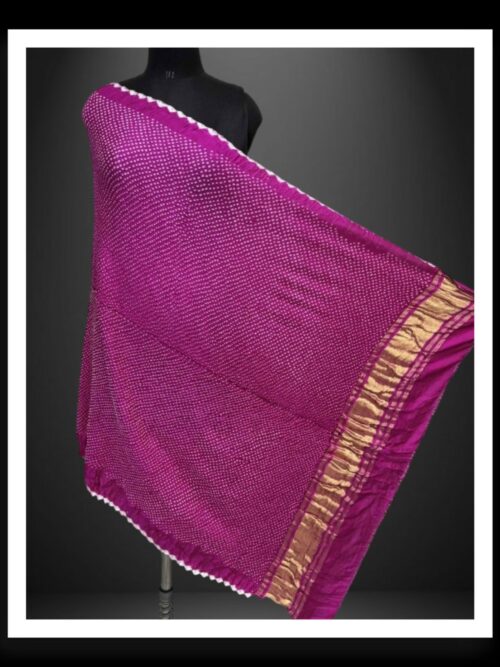 Pure Gaji Silk Rai Dani Bandhani Dupatta Magenta