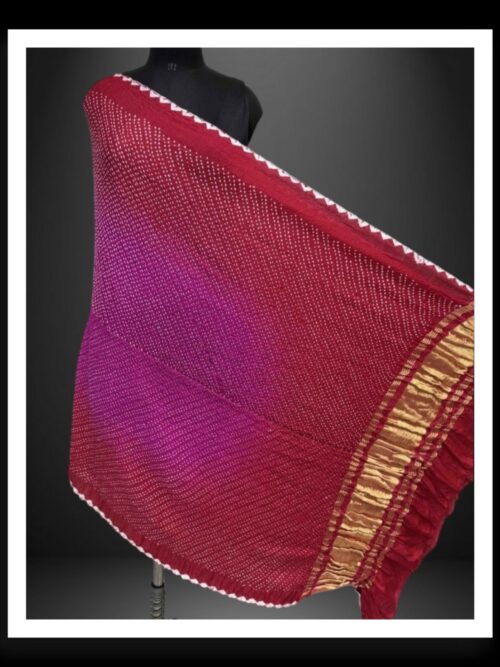 Pure Gaji Silk Rai Dani Bandhani Dupatta Red Pink